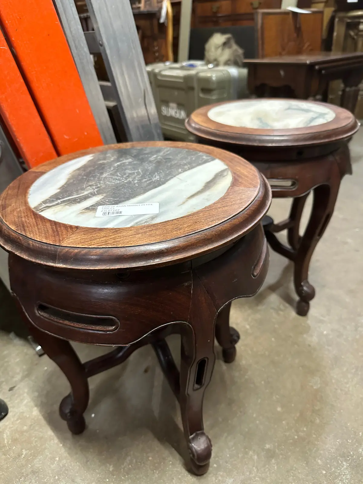 Pair Of Asian Marble Petite Tables 1