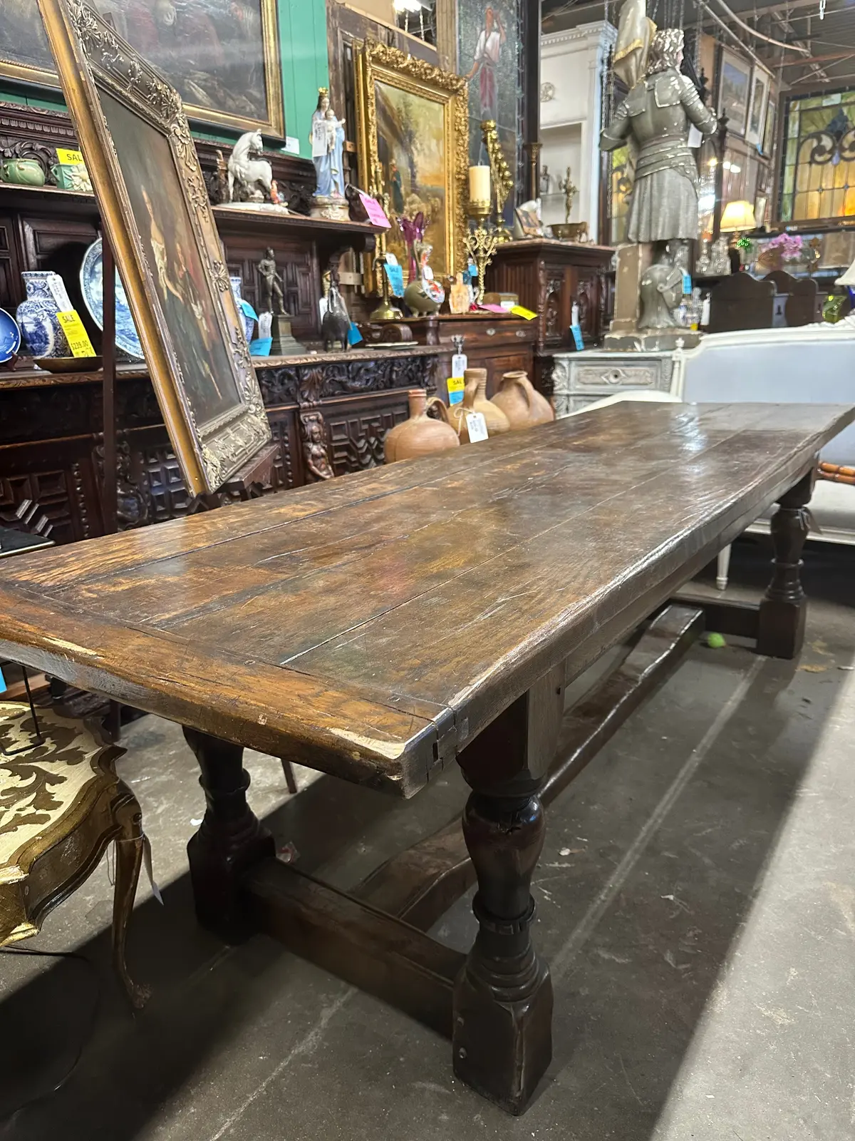 Early Long Oak Farm Table With Bread Board Ends 1
