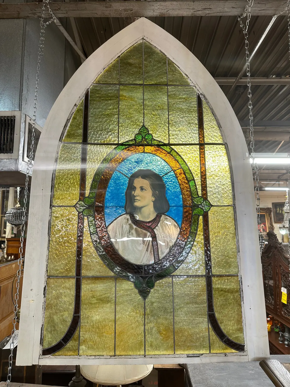 Arched Late 19Th Century Jesus As A Young Man Window As Found 1