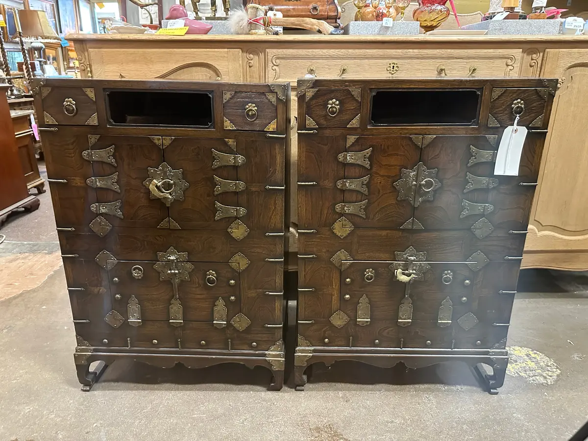 Pair Of Tall Korean Elm Chests 1