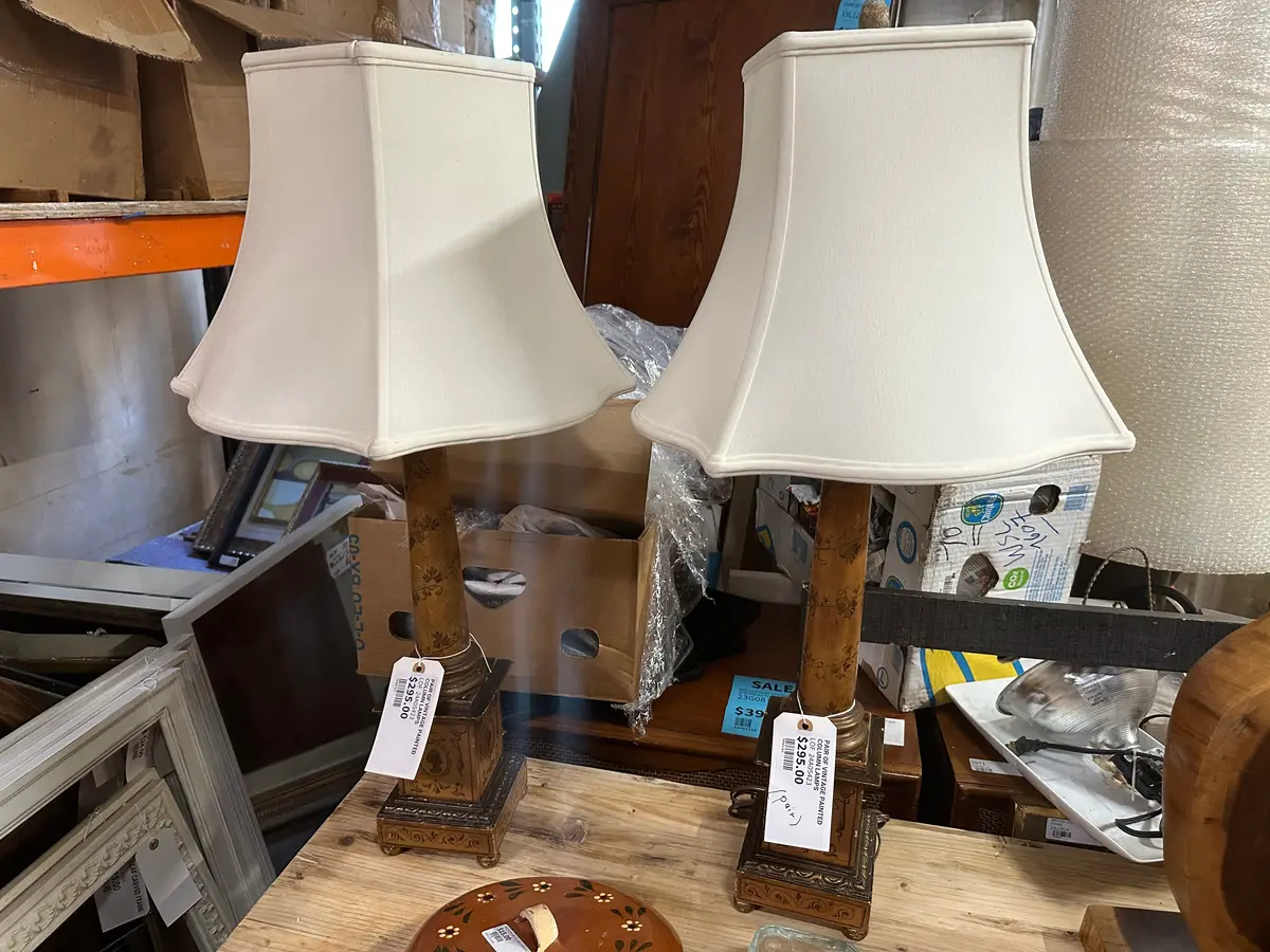 Pair Of Vintage Painted Column Lamps 1
