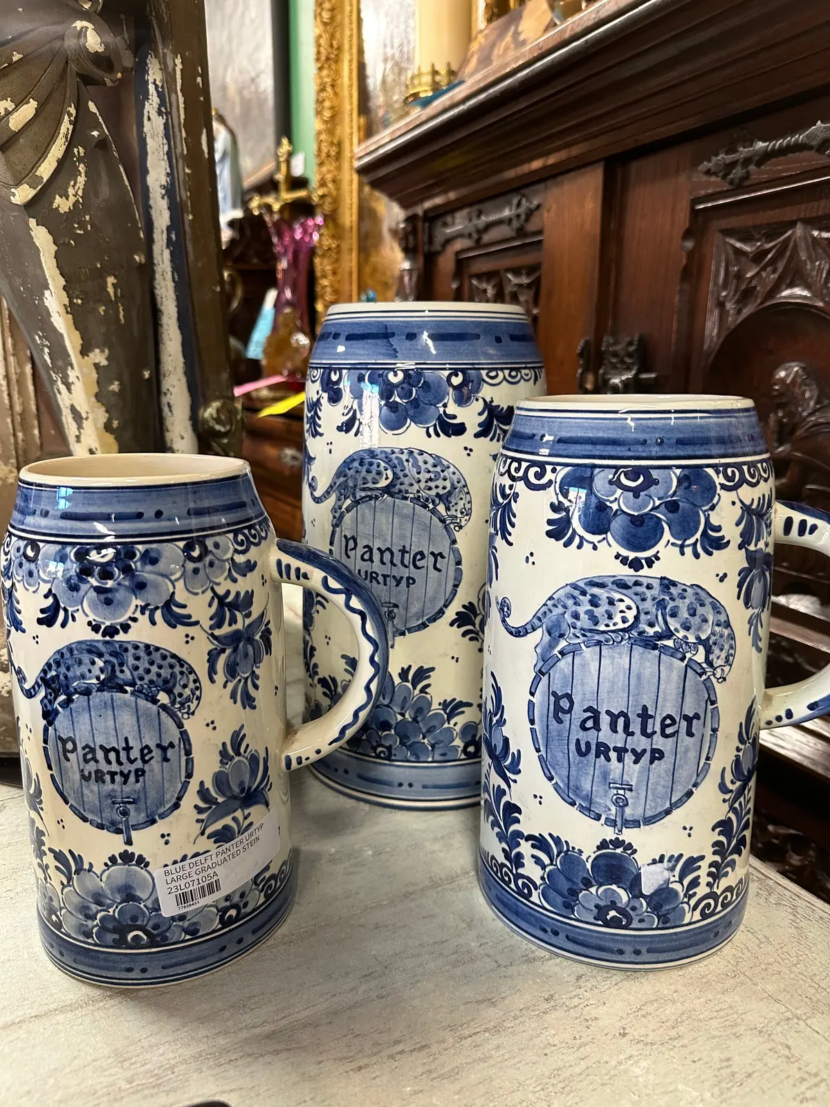 Set Of 3 Blue Delft Panter Urtyp Large Graduated Stein 1