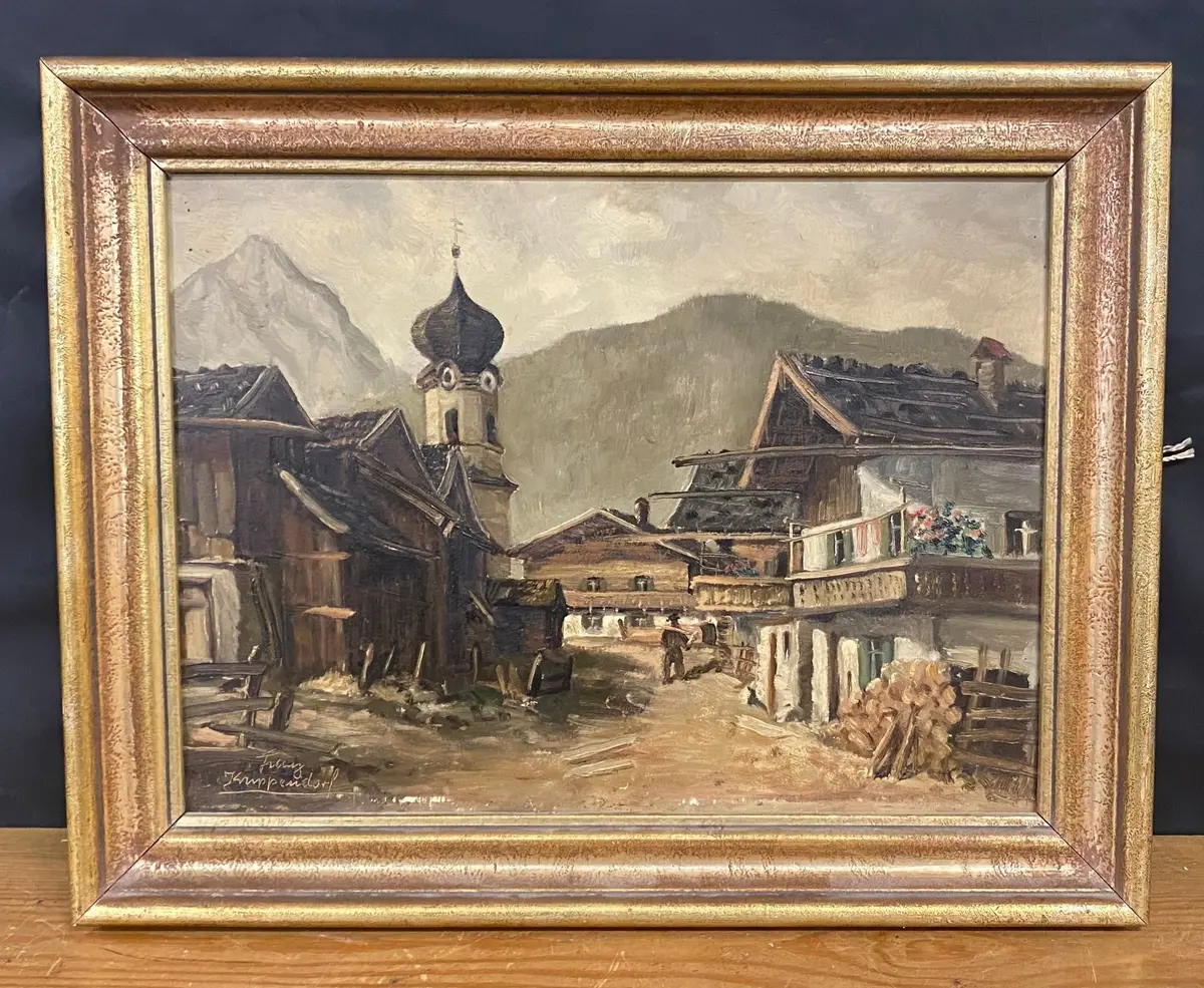 Franz Krippendorf Alpine Village Oil Painting On Board 1