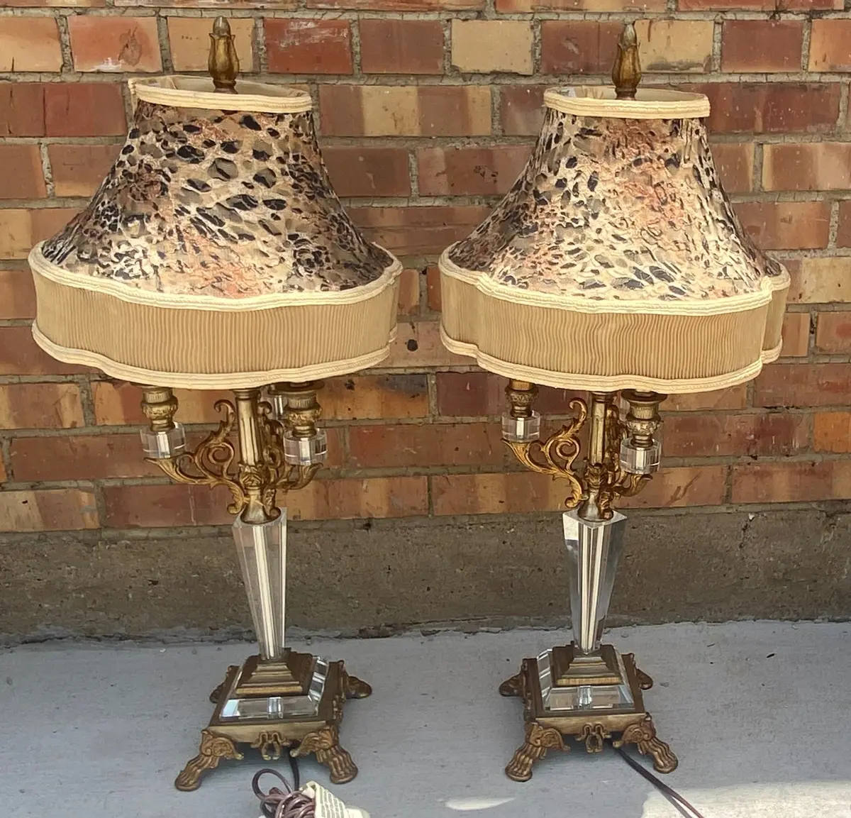 Pair Of Lucite Lamps With Shades-Dale Tiffany 1