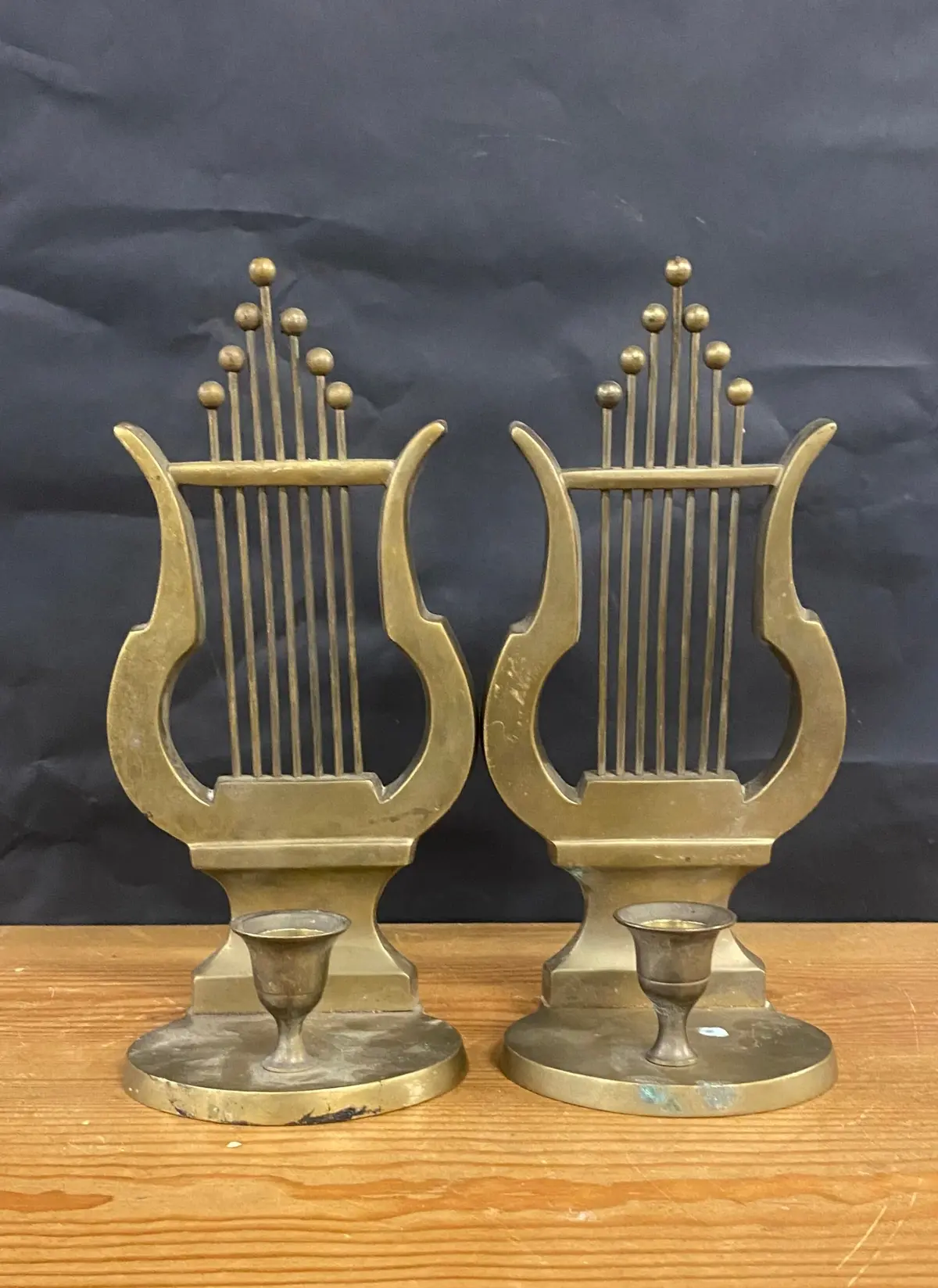 Pair Of Lyre Bookends Or Candleholders 1