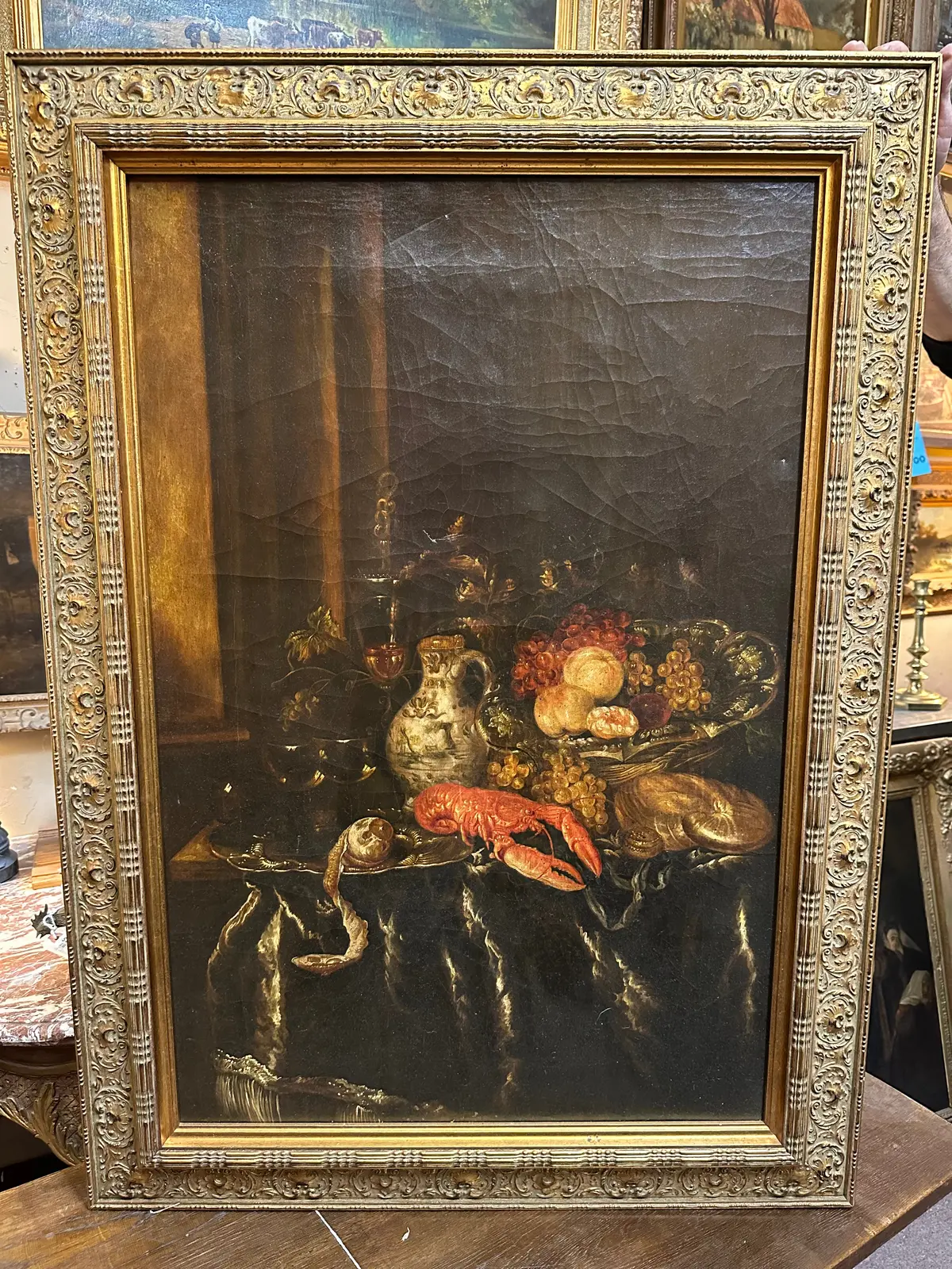 Large Vertical Oil Painting With Lobster 1