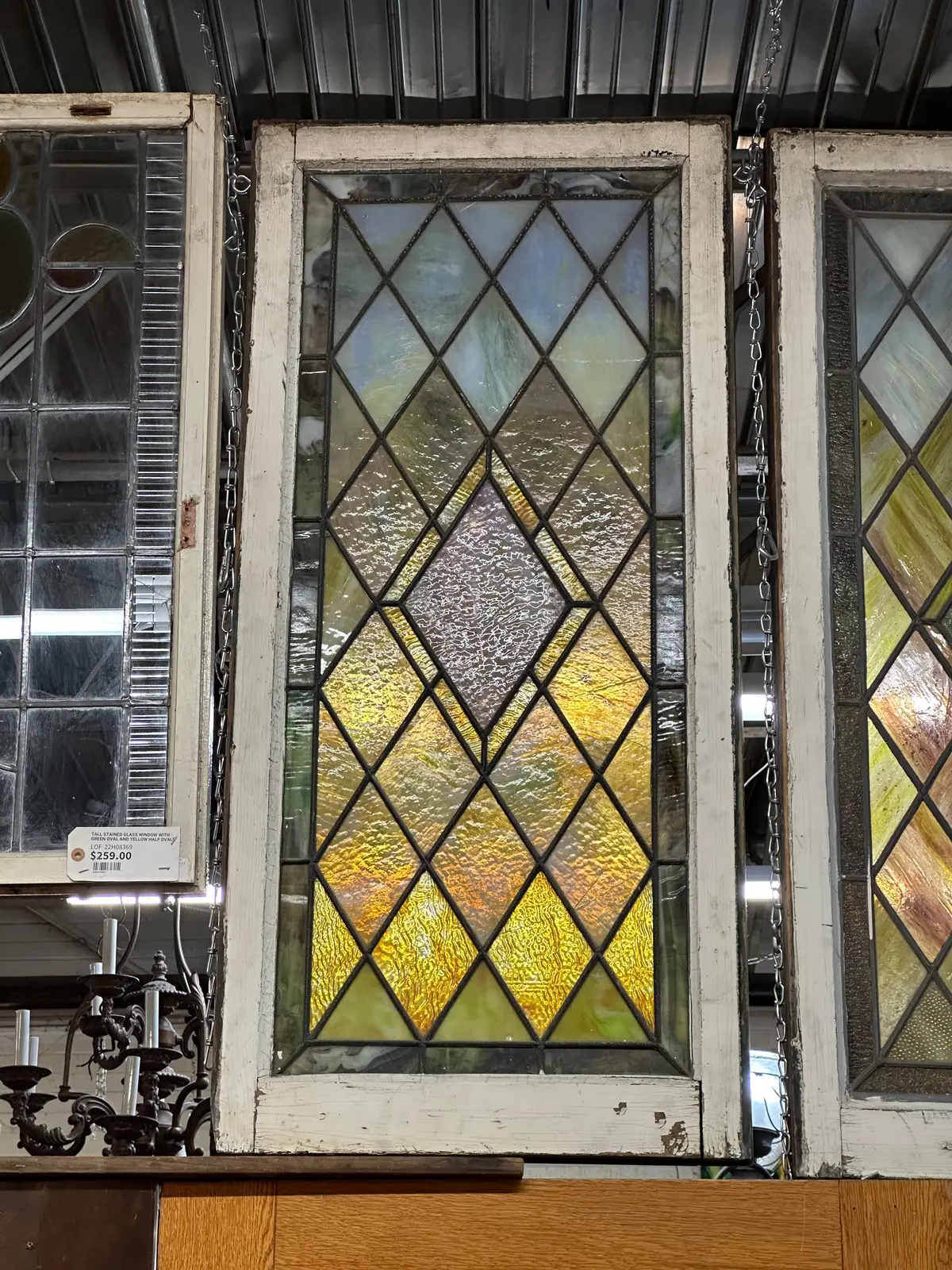 As Found Rectangular Oak Framed American Stained Glass Window 1