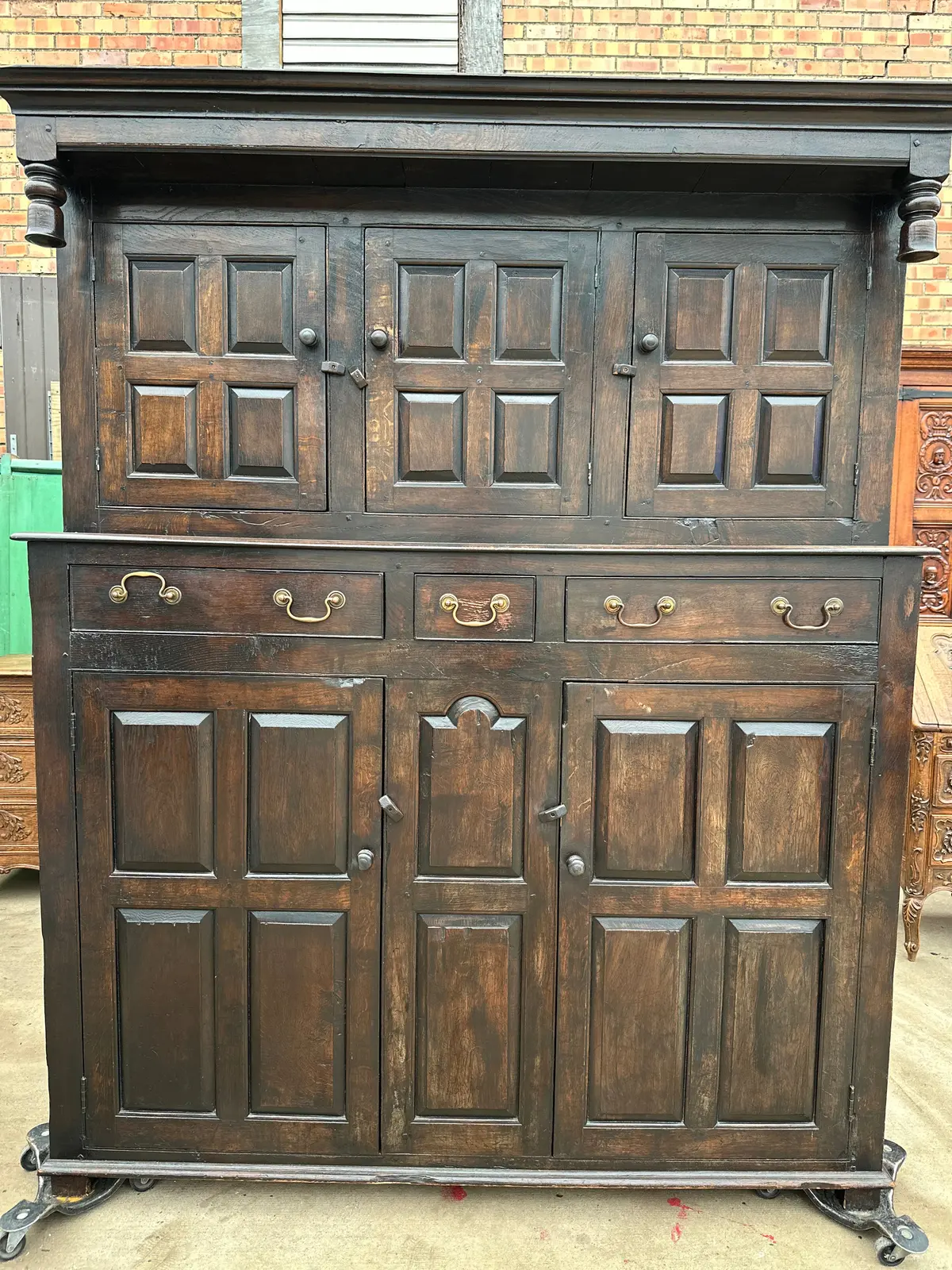 Large Dark Oak Tudor Court Cupboard 1
