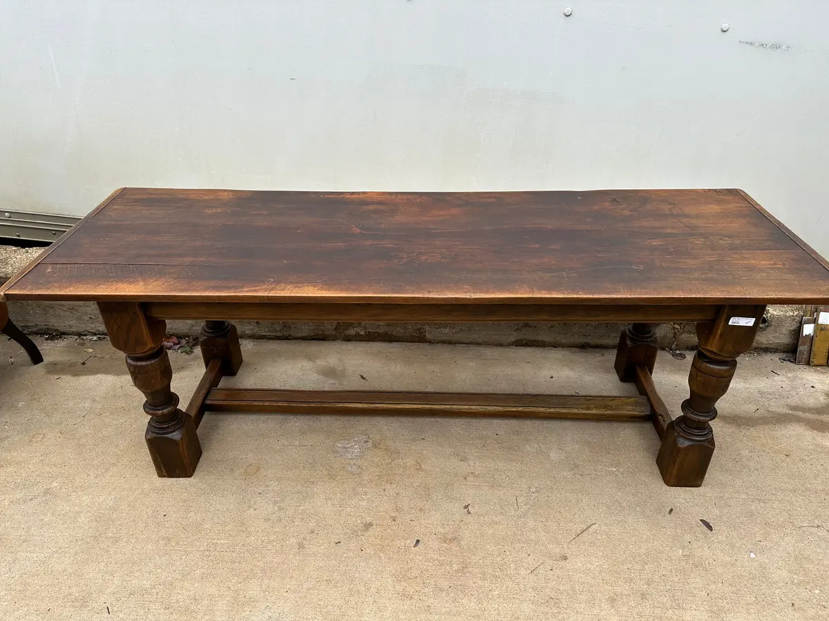 Early Dark Oak Turned Leg Large Table With Breadboard Ends 1