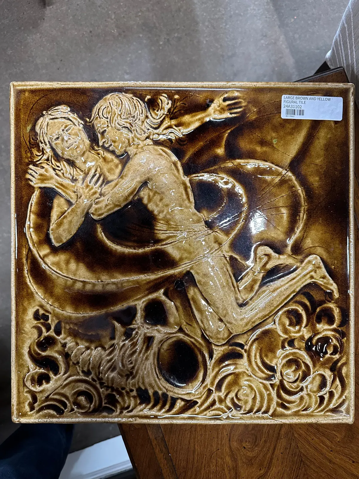 Large Brown And Yellow Figural Tile 1