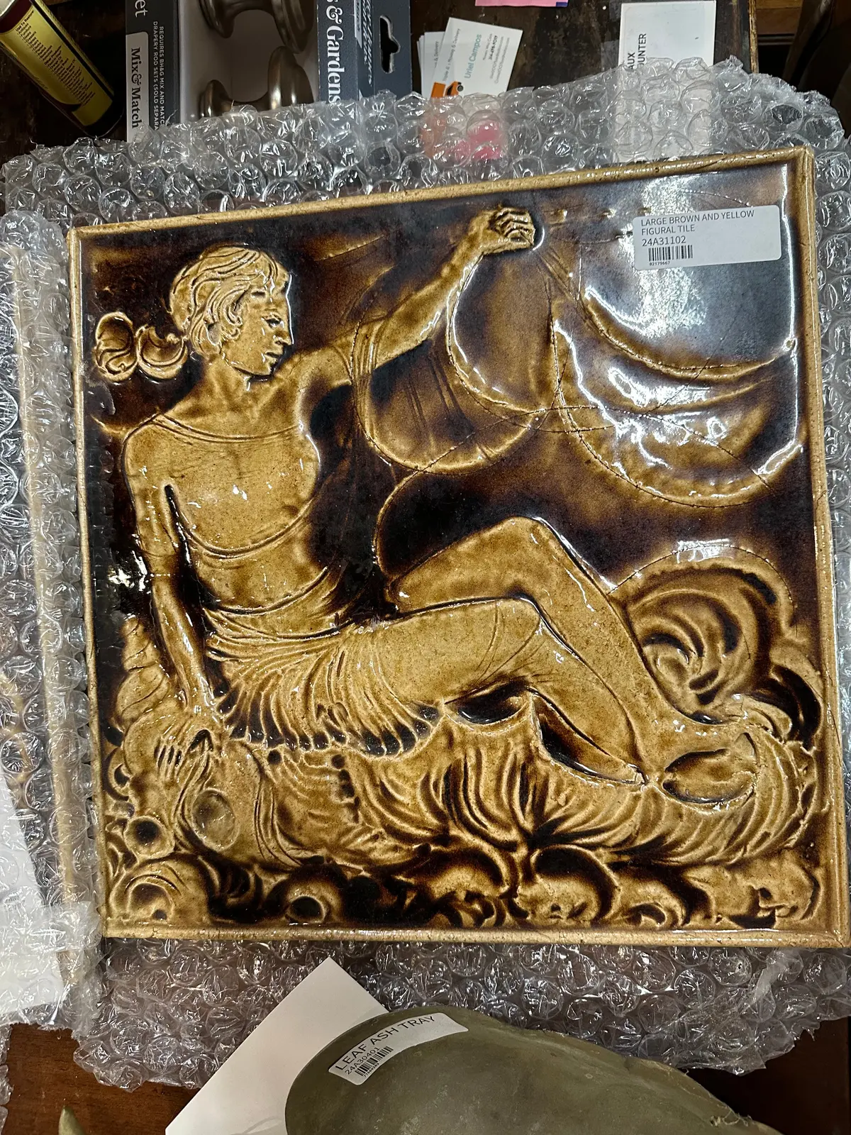 Large Brown And Yellow Figural Tile 1
