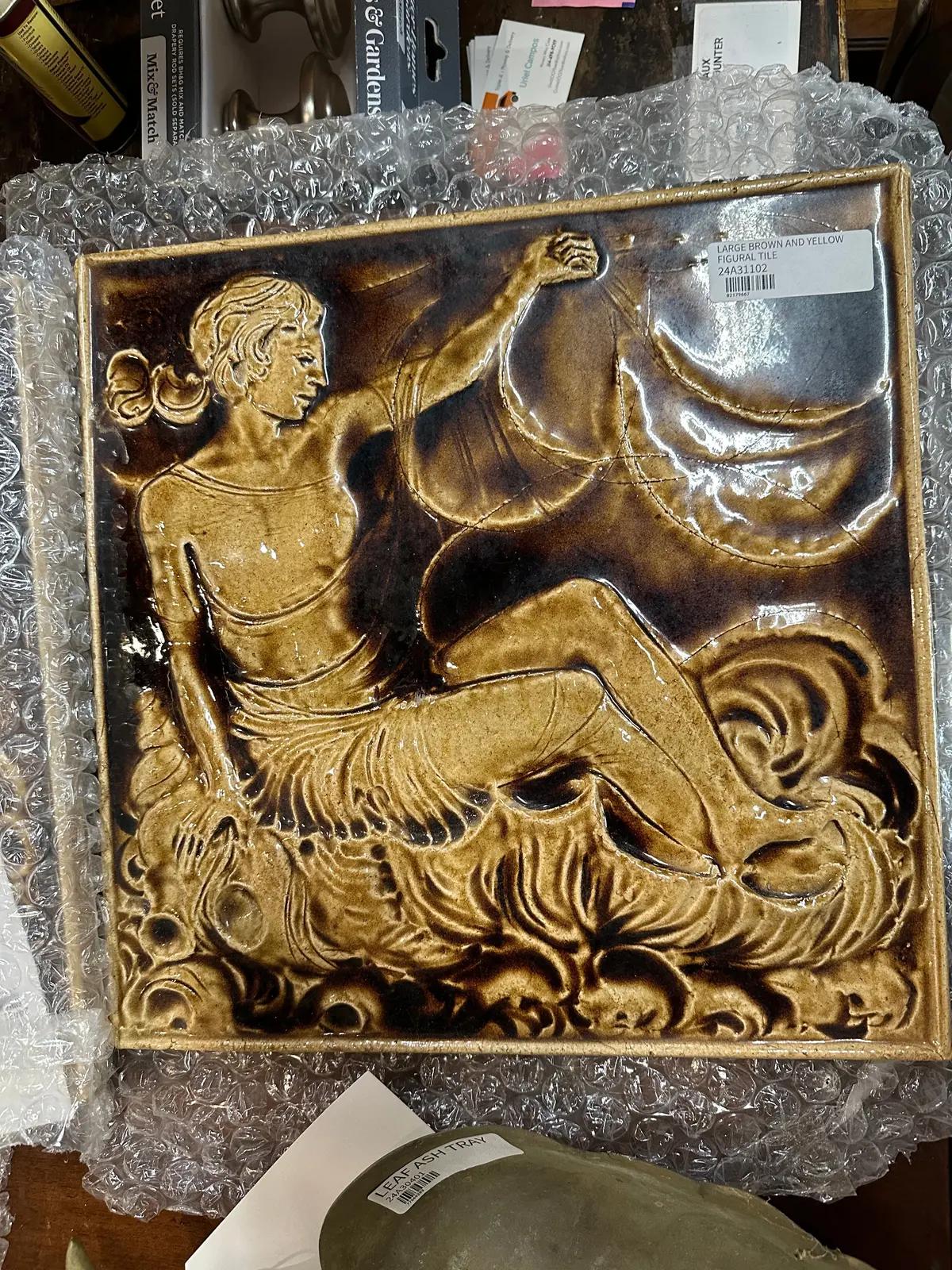 Large Brown And Yellow Figural Tile 1