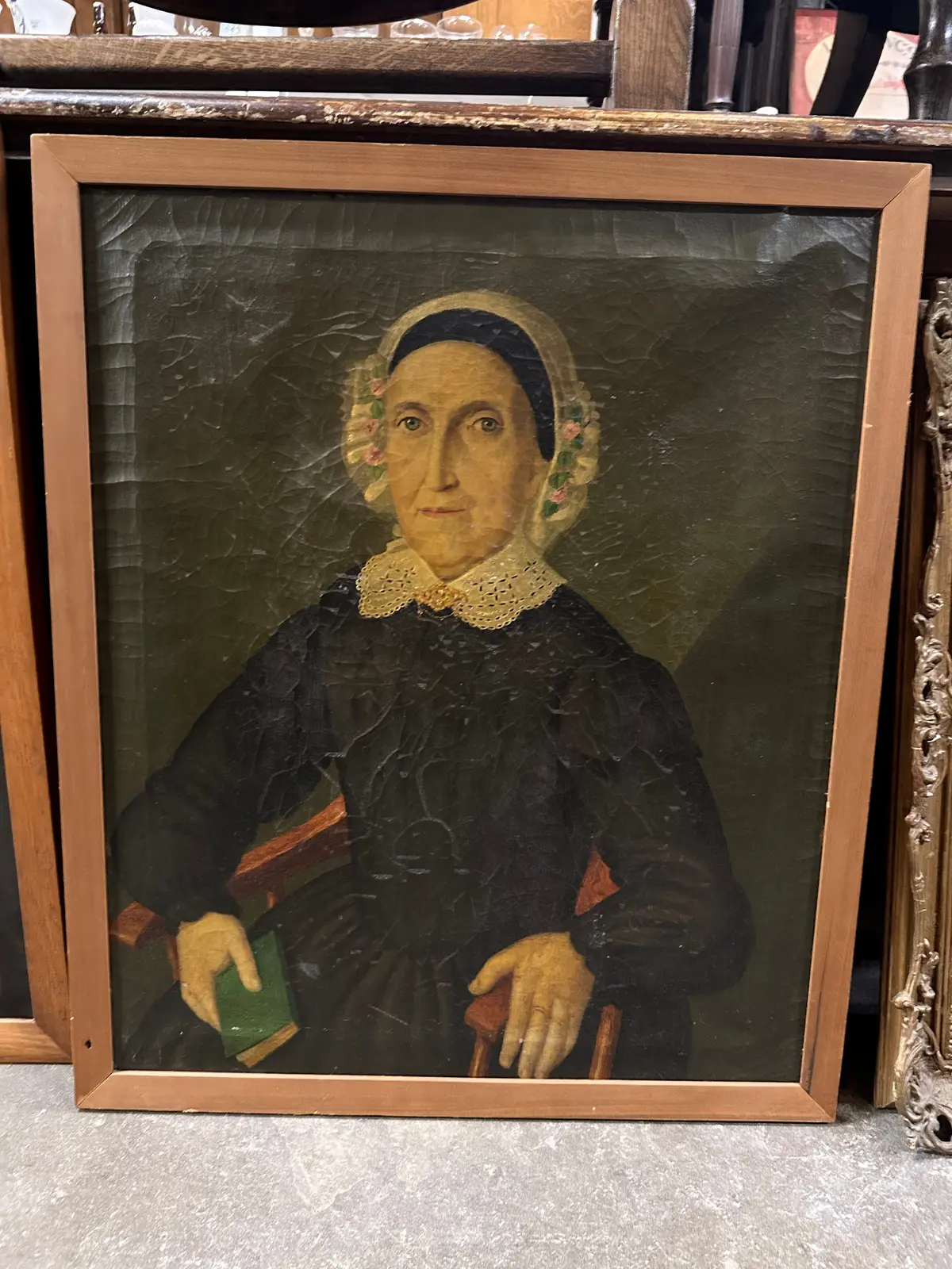 Framed Oil Painting Of Old Woman In A Bonnet 1