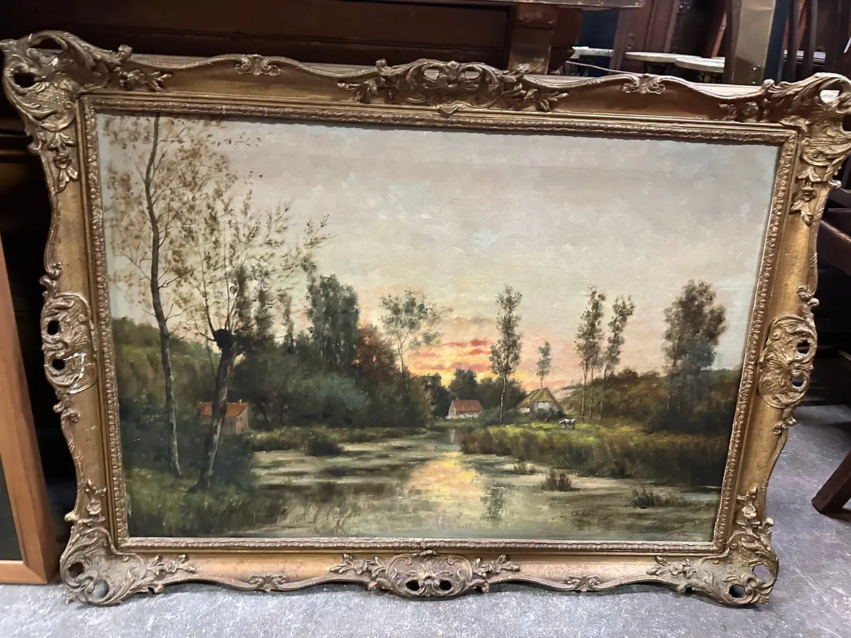 Framed Landscape River Scene Oil Painting 1