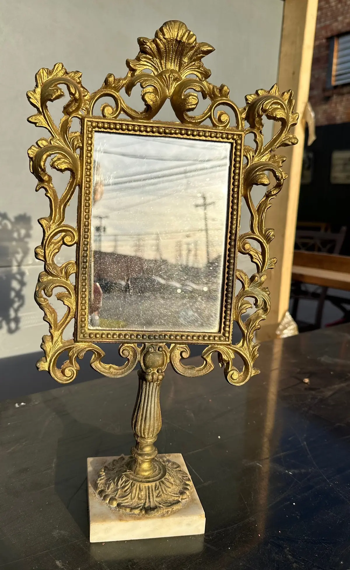 Iron Mirror On Marble Stand 1