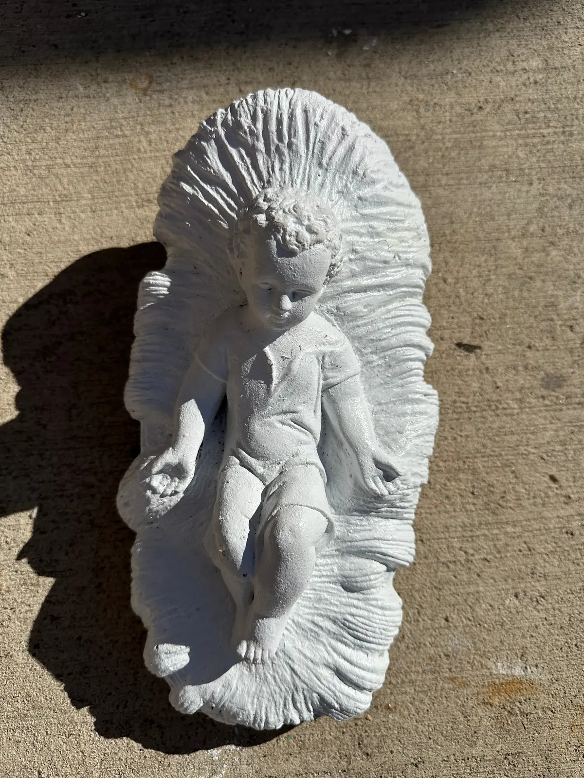 Concrete White Jesus In Manger 1