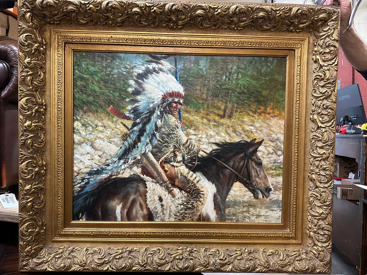 "Rollin Thunder" Framed Indian On A Horse Oil Painting By Mark Matensen 1