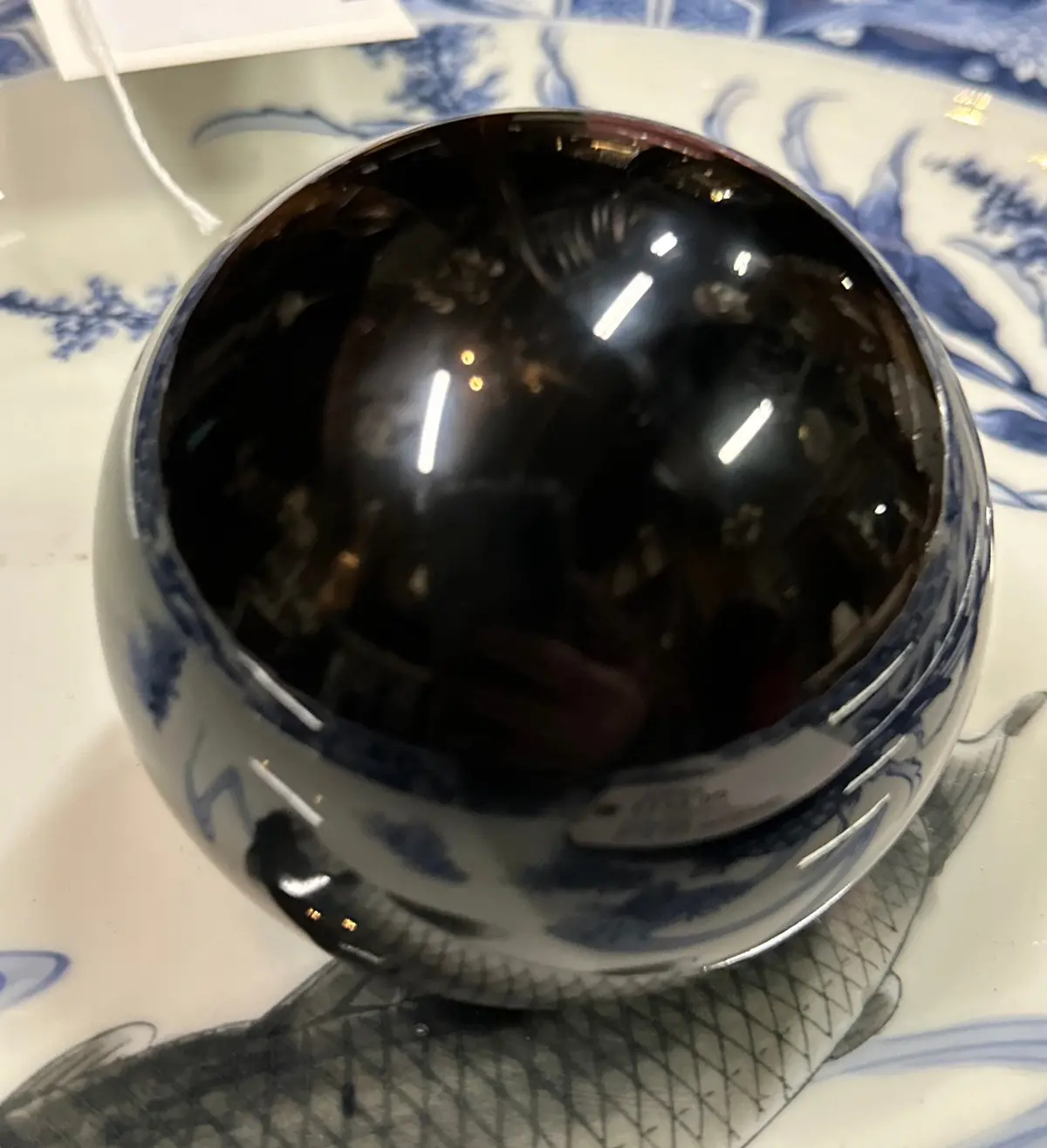 Obsidian Glass Cobalt Ball On Greek Key Stand 1