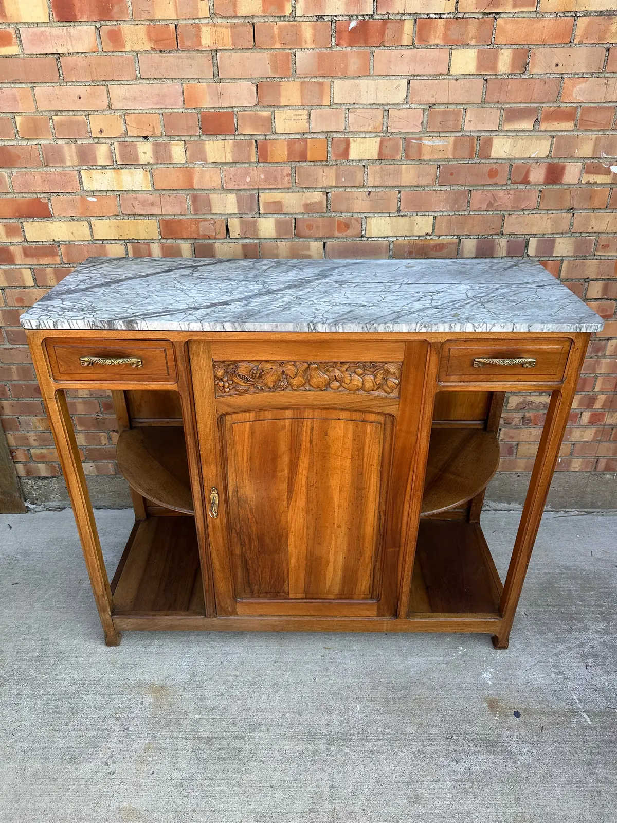 Art Deco Marble Top Mirrored Splash Walnut Server 1