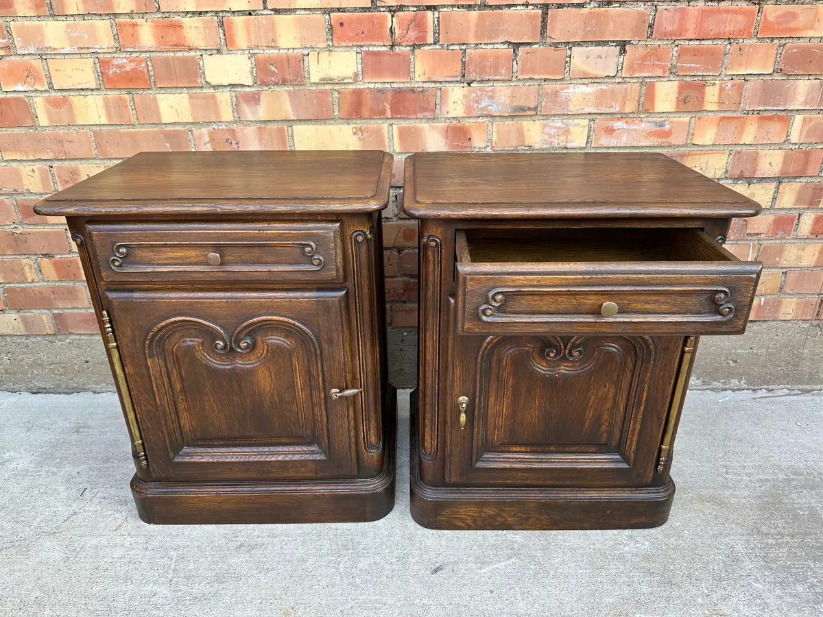 Pair Of French Farmhouse Rustic Oak Side Cabinets 1