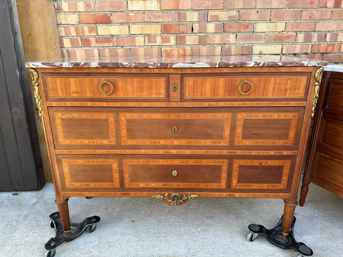 Large Louis Xv Commode Chest With Ormolu And Grey Brown Marble Top 1