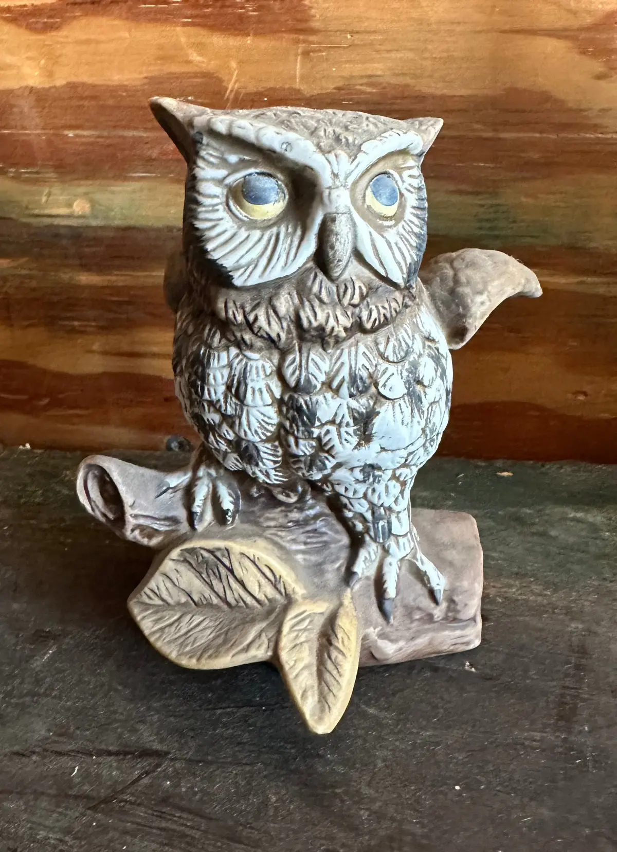 Owl On Log Statue 1