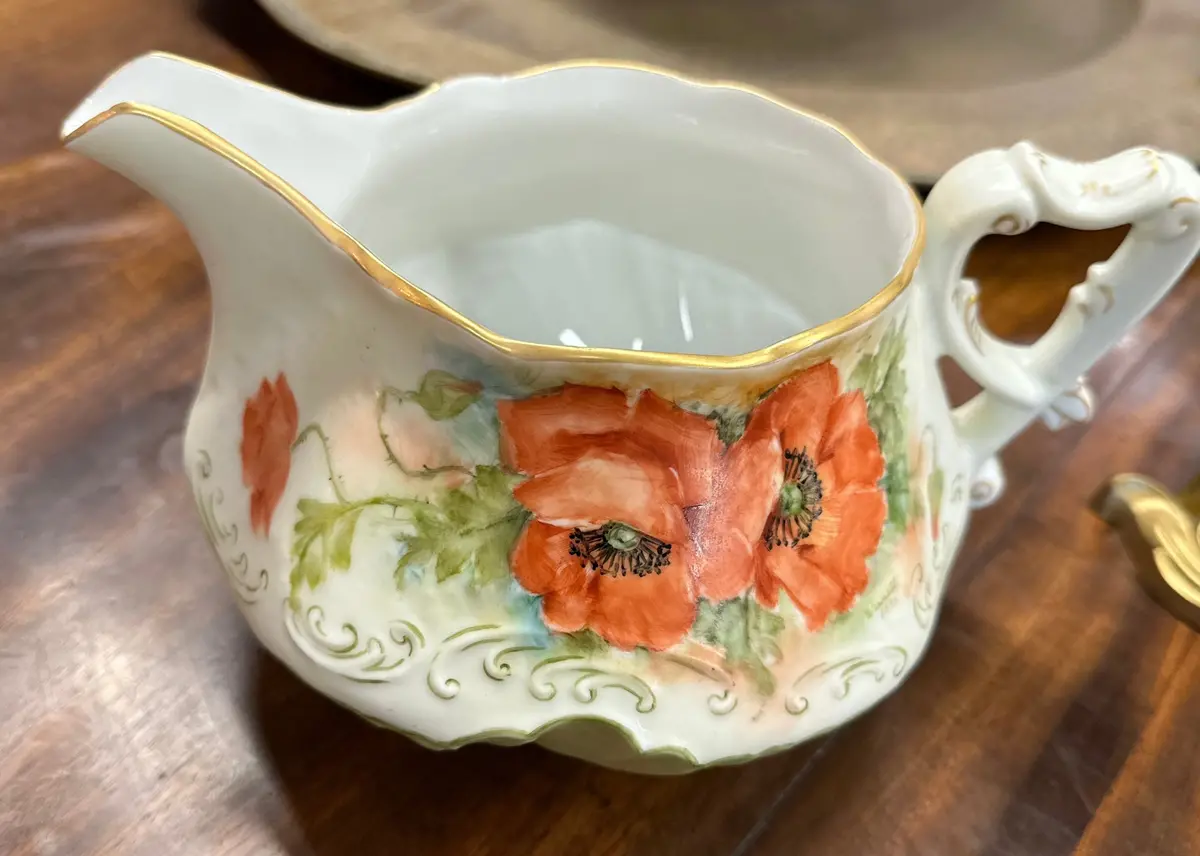 Hand Painted Floral Pitcher With Poppies 1