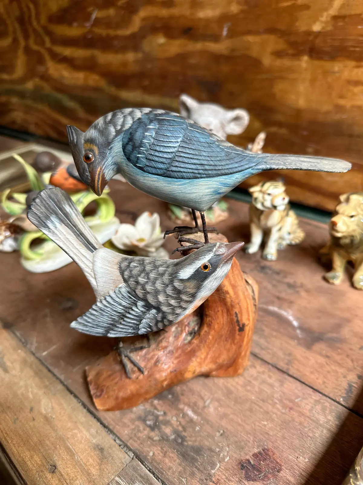Pair Of Carved Wood Birds 1