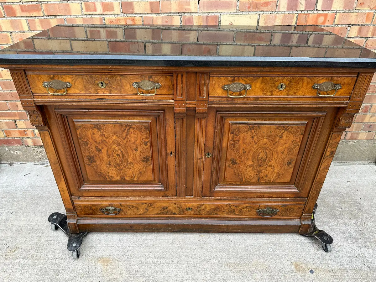 Black Granite Top 1870S Walnut Victorian Sideboard 1