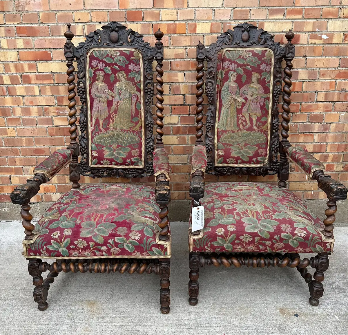 Pair Of Barley Twist And Griffin Hear Throne Chairs As Found 1