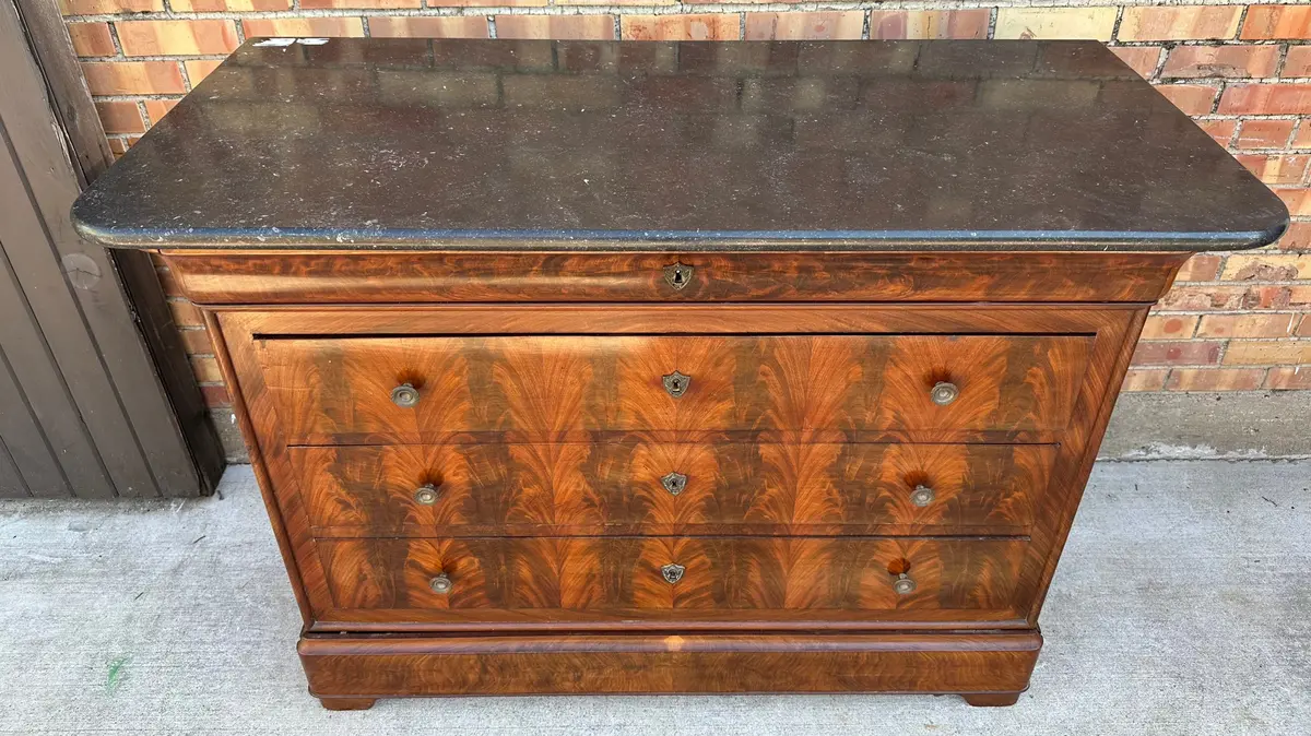 Black Marble Top Louis Phillipe Mahogany Chest Of Drawers 1