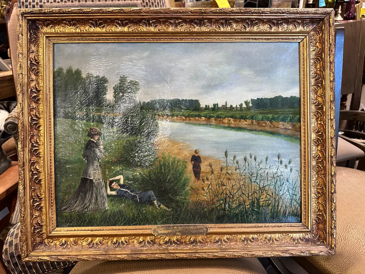 Gilt Frame Victorian Oil Painting With Bathers 1