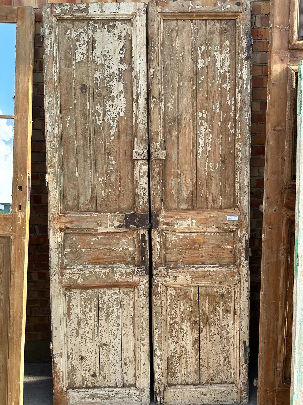 Pair Of Egyptian Distressed Painted Green Wood Doors 1