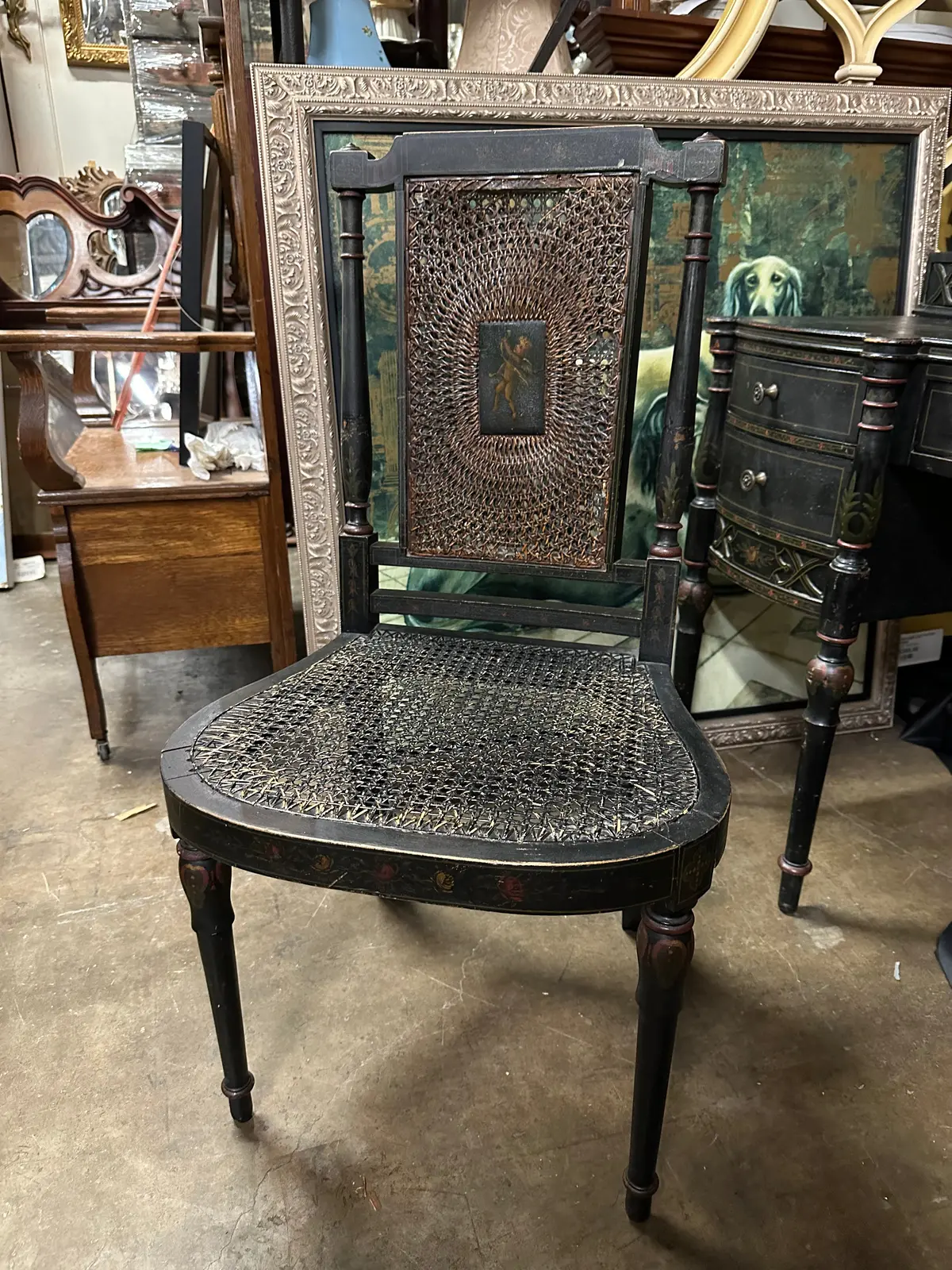 American Ebonized Cane Seat Chair-As Found 1