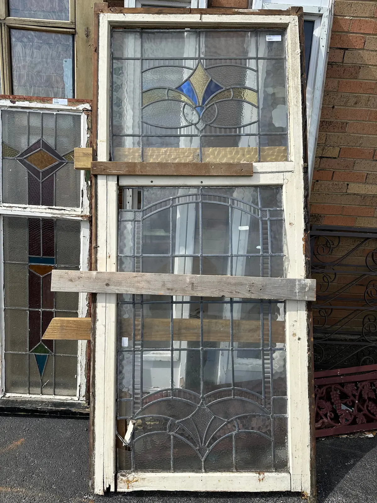 Tall Stained Glass Window With Yellow And Blue Top As Found 1