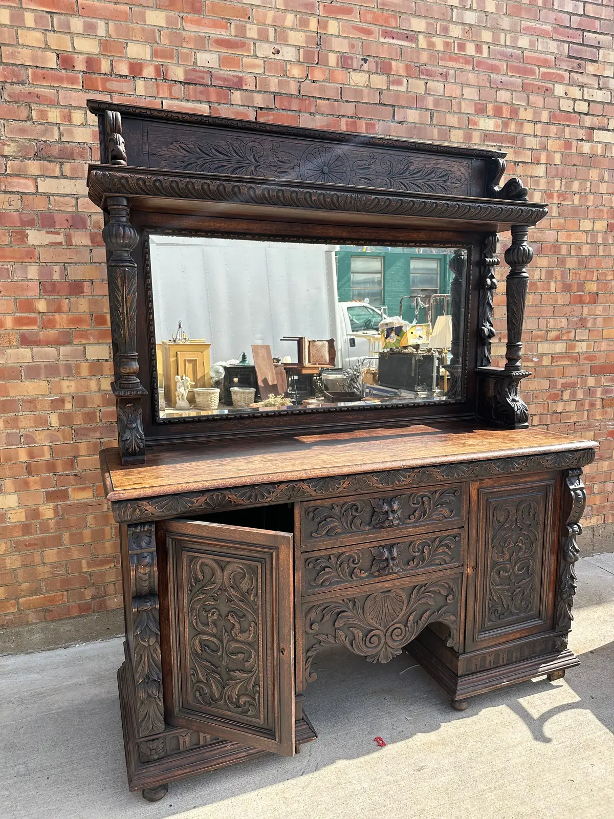 Edwardian Lion Mask Oak Sideboard 1
