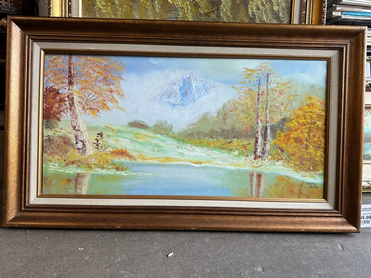 Small Wood Framed Impasto Landscape With Birch Trees And Pond 1