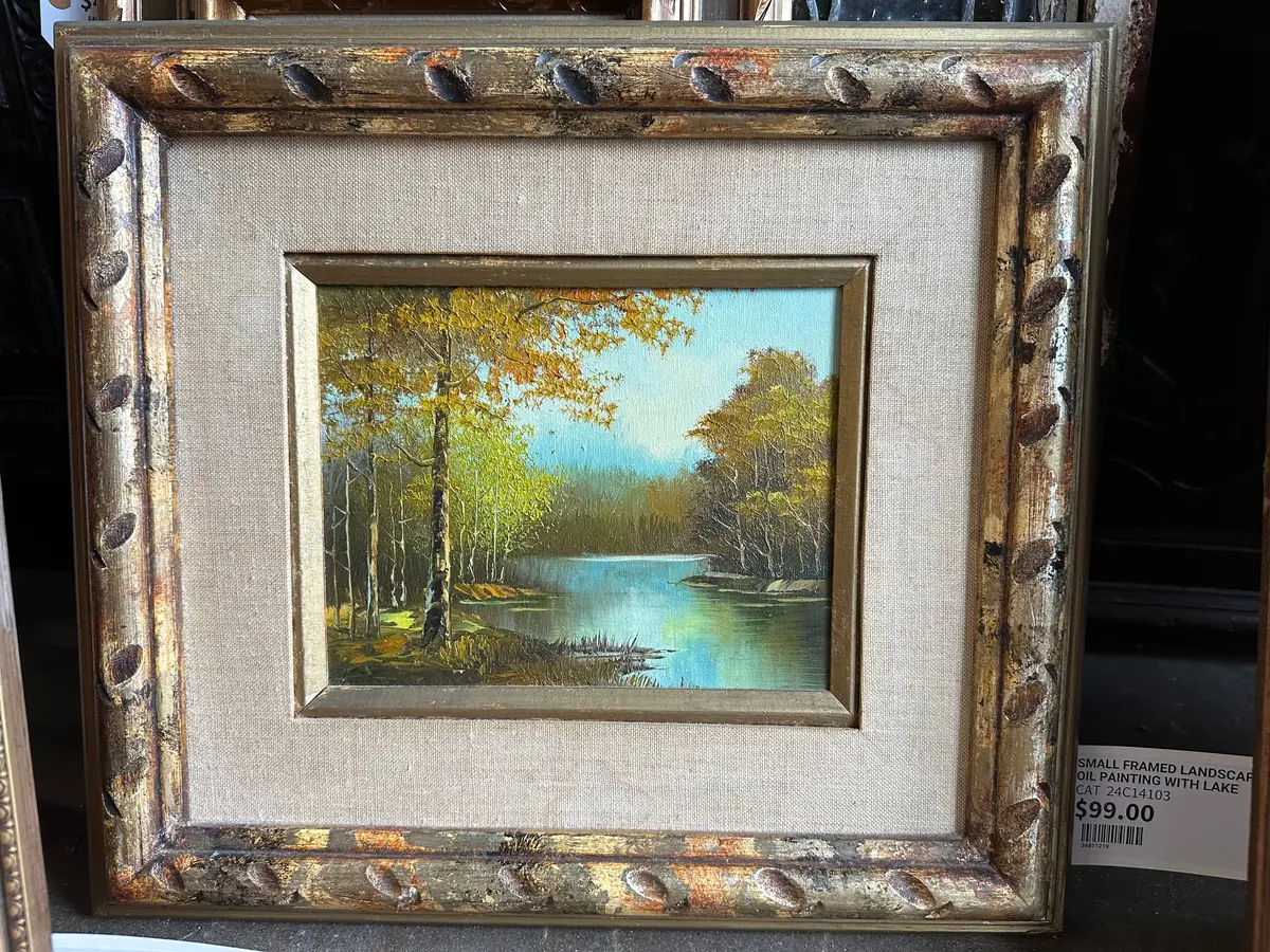 Small Framed Landscape Oil Painting With Lake 1