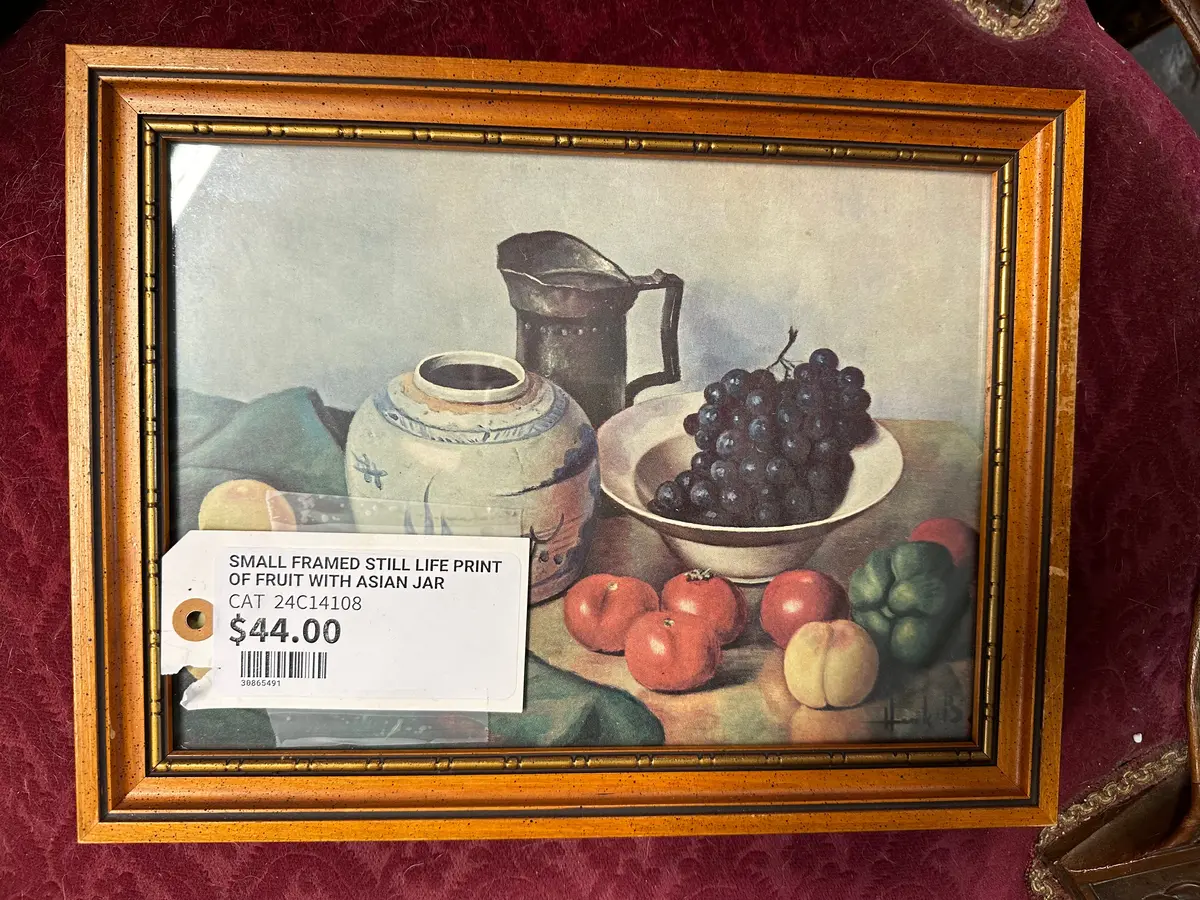Small Framed Still Life Print Of Fruit With Asian Jar 1