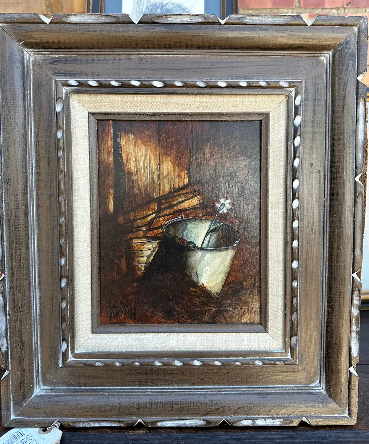 Still Life Painting Of Bucket With Flowers 1