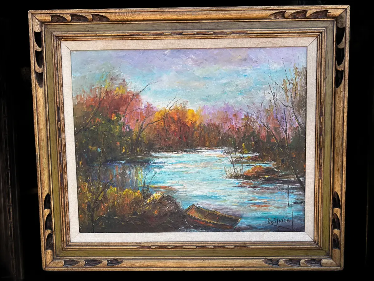 Oil On Canvas Impressionist Painting Of Lake By G.Sprawl 1