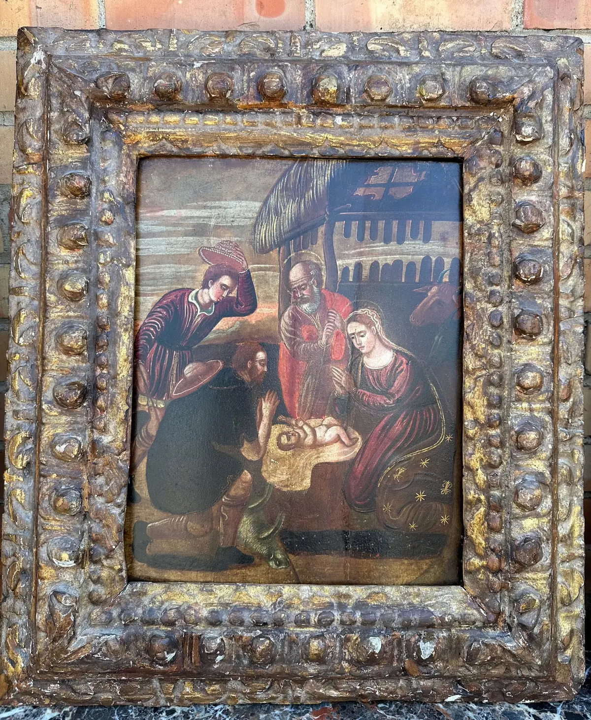Framed Oil Painting Of The Birth Of Christ On Board 1