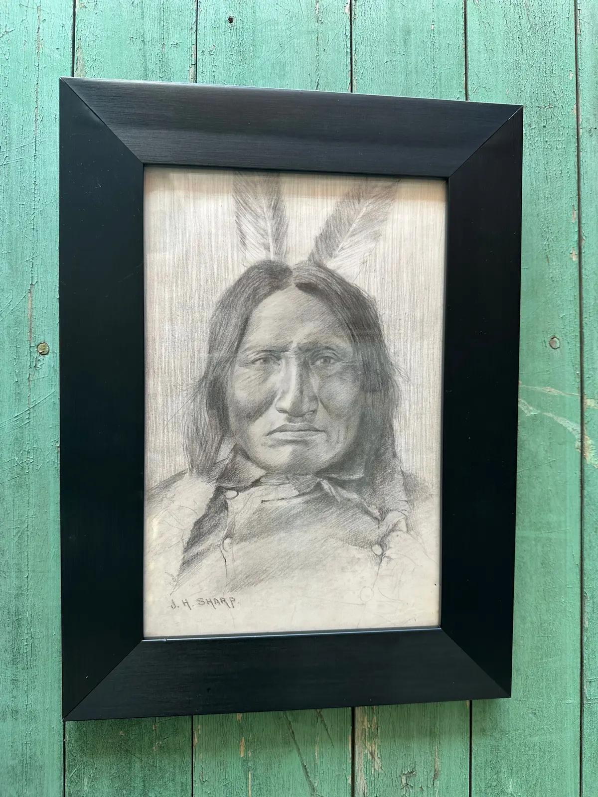 Indian 2 Feather Grafite On Paper By Jh Sharp 1