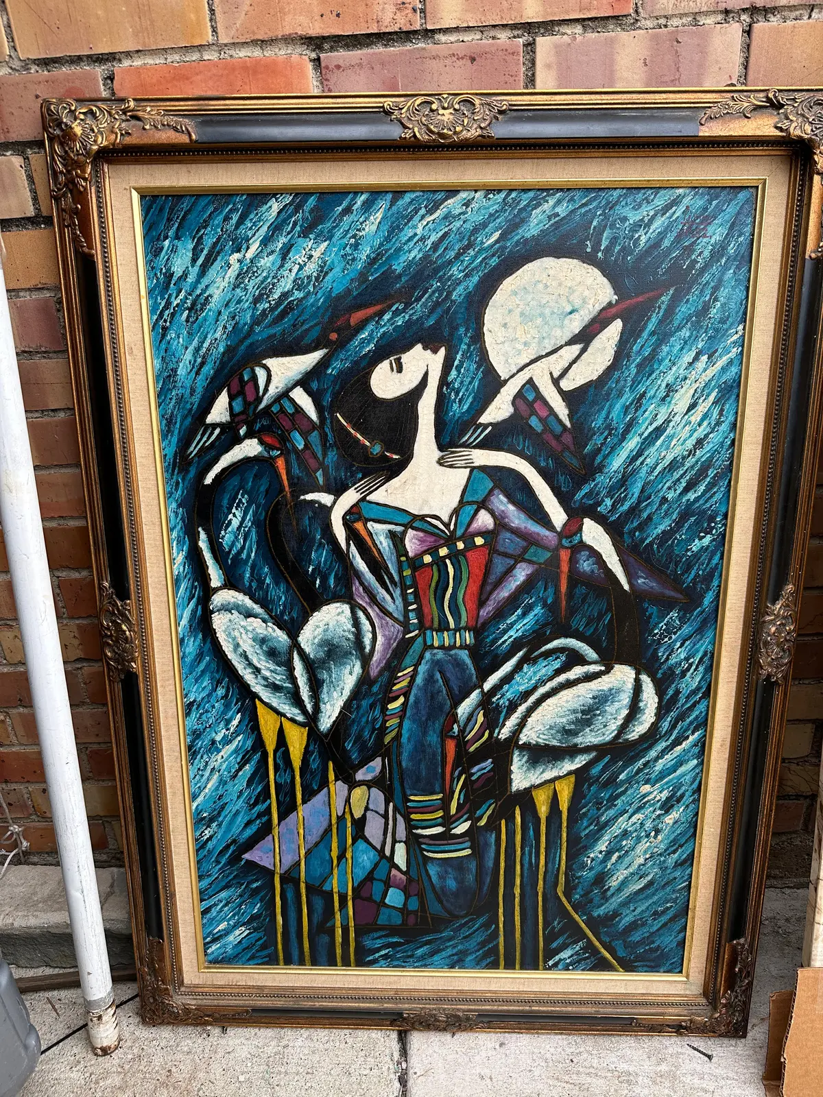 Framed Vintage Oil Painting In The Manner Of Picasso Signed 1952 1
