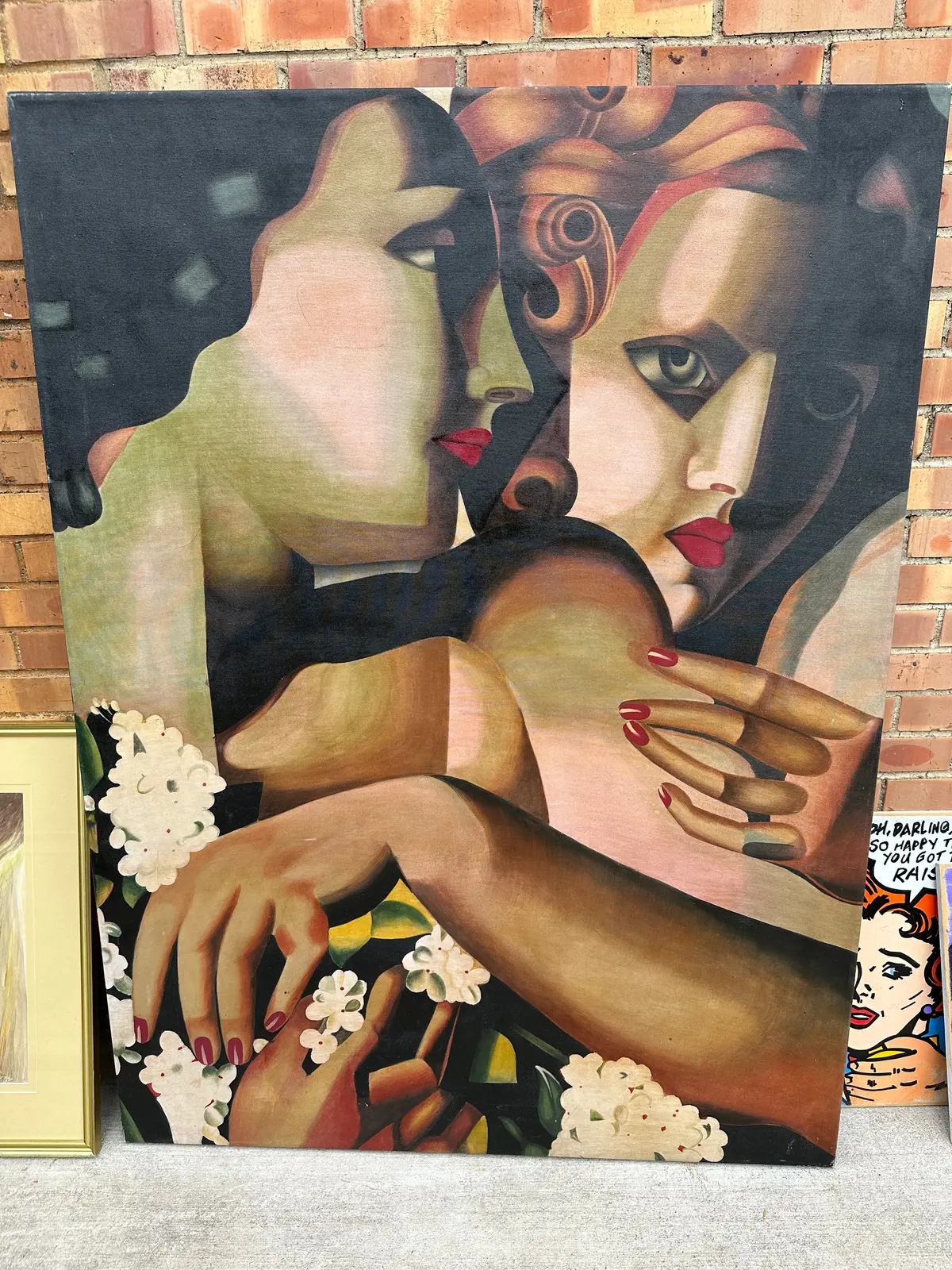 Large Unframed Oil On Canvas Of Women- After Tamara De Lempicka 1898 To 1980 1