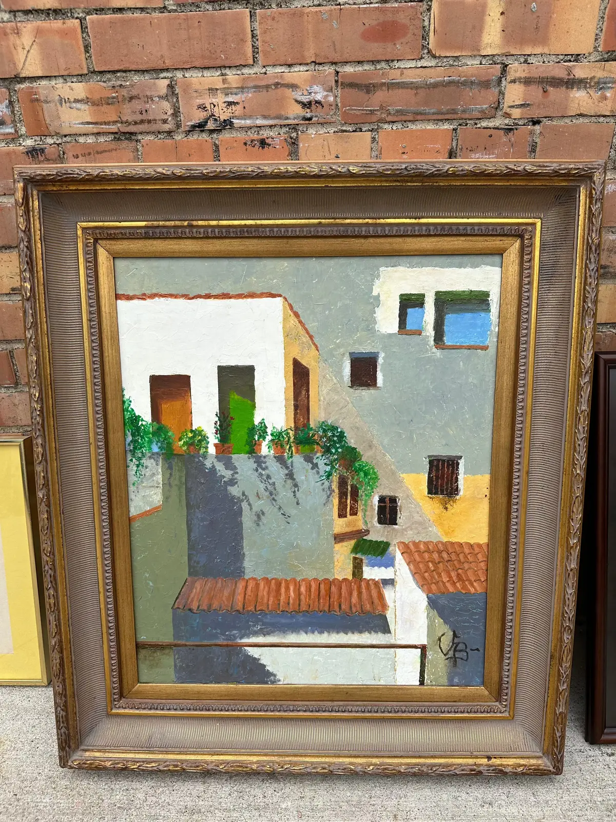 Oil Paiting On Canvas  Of Adobe House By V.B 1