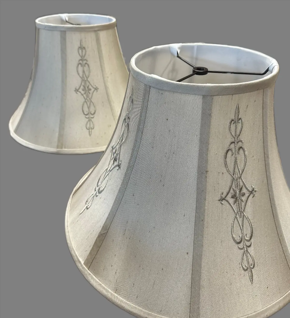 Pair Of Linen Shades With Grey Embroidery 1
