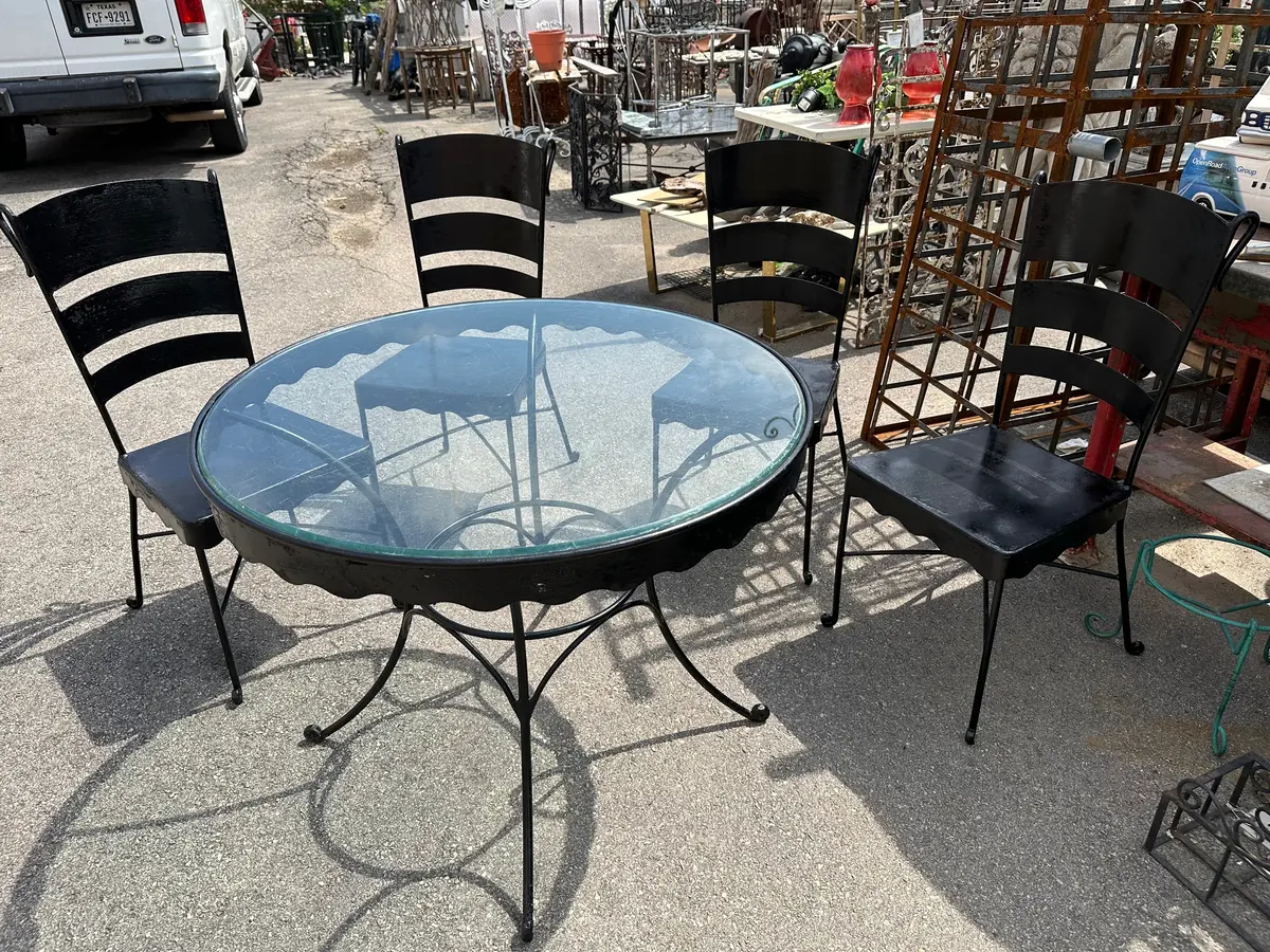 5 Piece Black Iron Round Table And 4 Chairs 1