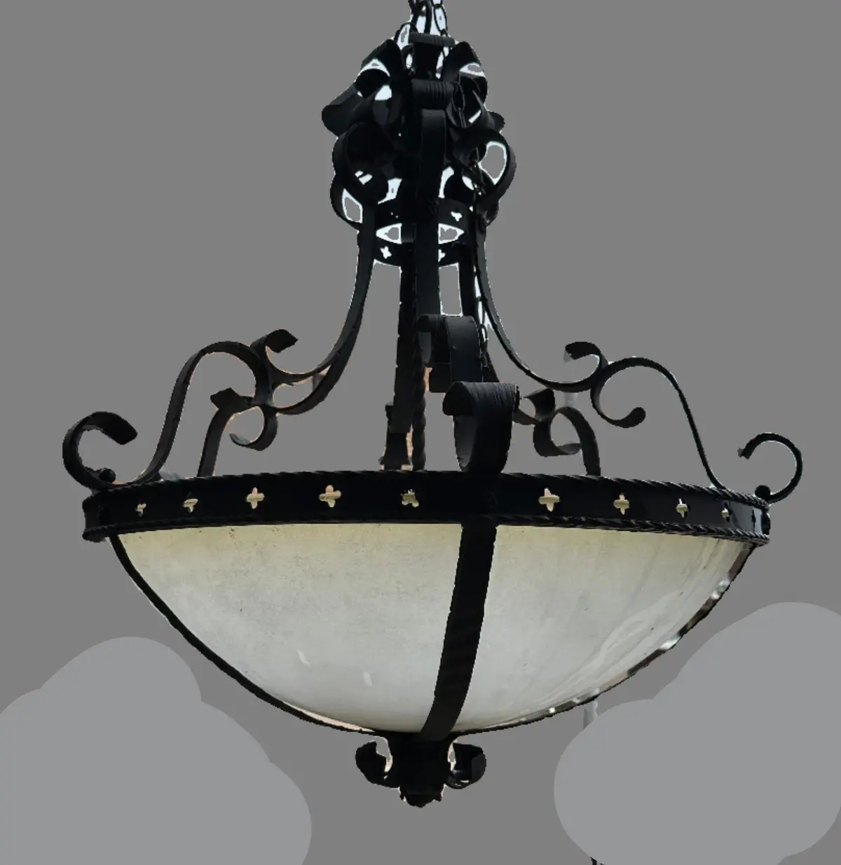 Large Iron Chandelier With Glass Dome 1