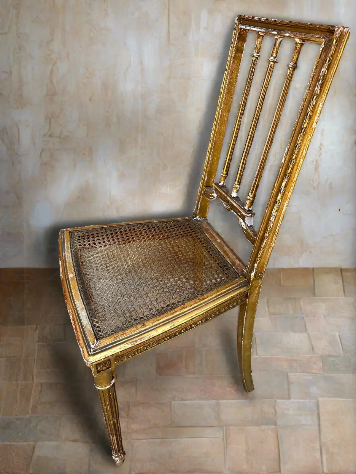 Gilt Caned Seat French Side Chair 1